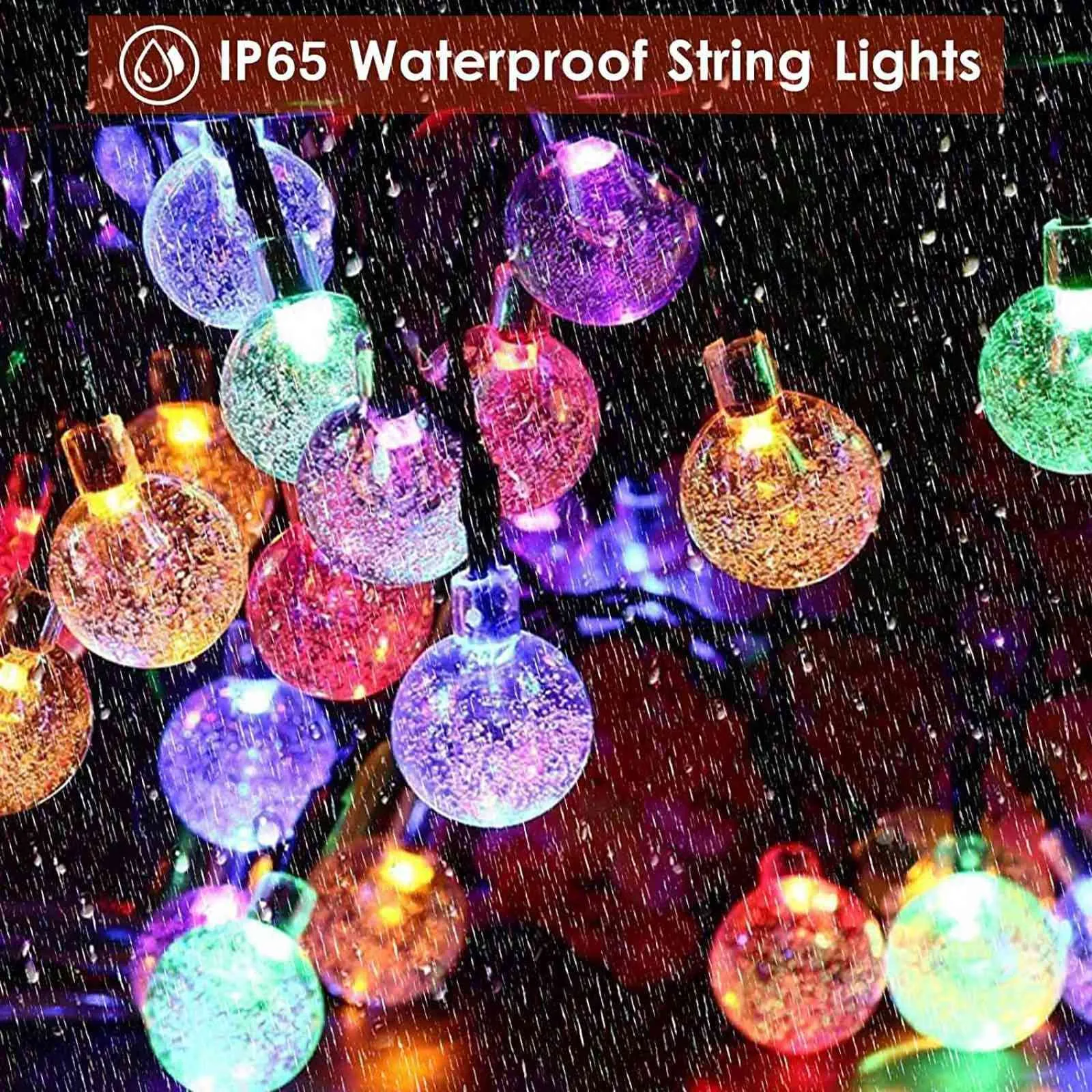 Luzes de corda solar, lâmpadas de cristal multicoloridas ao ar livre Luzes de fadas impermeáveis ​​com 8 modos de iluminação, decoração para quintal 211104