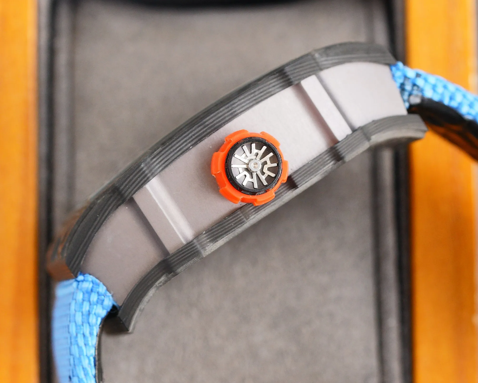 Relógio masculino master preto caixa de fibra carbono mecânica automática borboleta fivela pulseira de náilon movimento oco rico186g