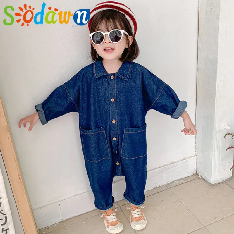 Sodawn Enfants Vêtements Combinaison Automne Nouveaux Garçons Filles Casual Lettre Outillage Denim Enfants Vêtements Pour Garçons Filles 210303