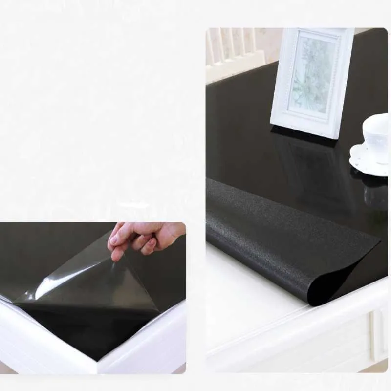 Matte schwarze Schutztischplatte PVC-Tischdecke D'wasserdichtes weiches Glas einfarbige Heimdekoration Tuch 210626