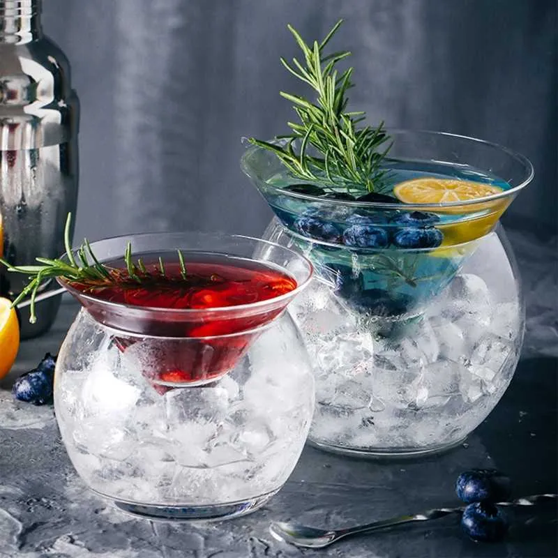 Mixology molecolare Intercalare Triangolo Cocktail Bicchiere da vino in cristallo ghiacciato Cono Martini Set globulare Barista Tazza speciale bere X186E