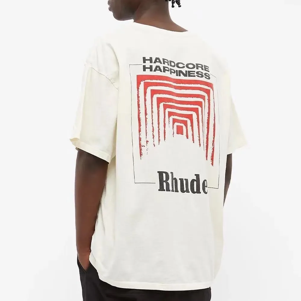 RHUDE BOX PERSPEKTYWNA TEE mężczyźni kobiety 1:1 wysokiej jakości grafika Rhude T-shirt Vintage Make Old Wash topy z krótkim rękawem