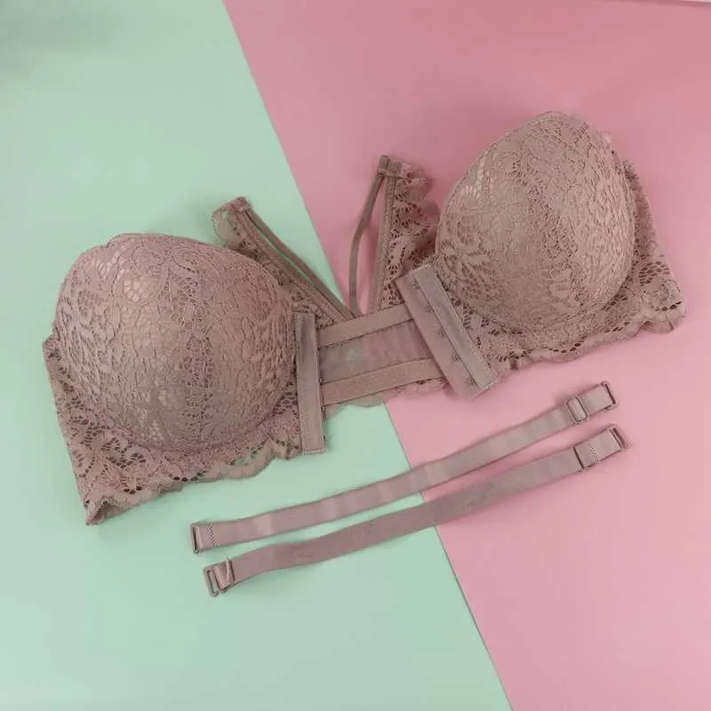 Xiushiren Front Zamknij Bras Kobiety Bielizna 36-44 C Puchar Lingerie Sexy Koronki Kwiatowe Balconette Bras Niezależnione Brassieres BH 210623