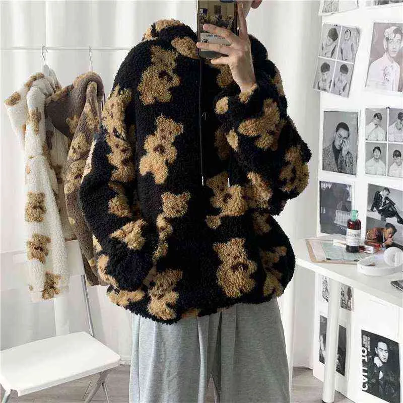 Koreanische Mode Teddybär Hoodies Pullover Mann Harajuku Lose Beiläufige Sweatshirt Herbst Alle Spiel Sweatshirts Paar Kleidung W220221