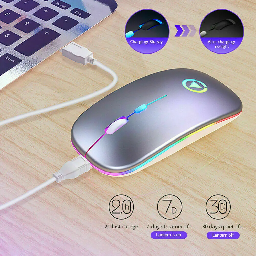 Ультратонкий светодиодный свет аккумуляторный аккумулятор 2.4 ГГц Цифровой беспроводной MUTE USB оптическая эргономичная игра ноутбук мыши