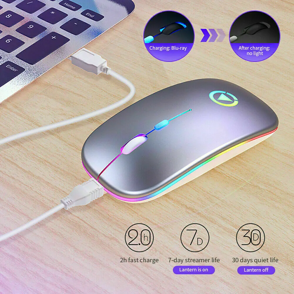 Ultra-mince lumière LED batterie Rechargeable 2.4GHz numérique sans fil muet USB optique ergonomique souris de jeu ordinateur portable