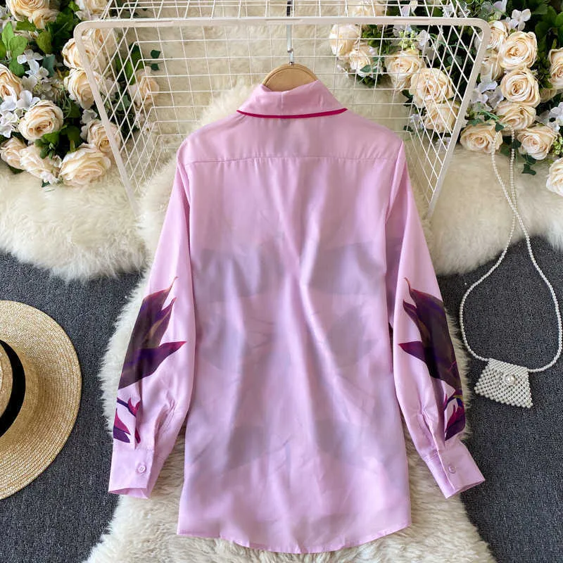 Coreano elegante stampa camicetta da donna colletto con papillon manica lunga camicia causale primavera Blusas Mujer De Moda 6E352 210603