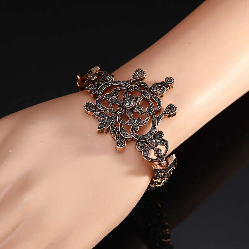 Turkish Wedding Jewelry Set Women's Earring Necklace Bracelet Ring Crown Arab Gold Bride Gift Bijoux H1022