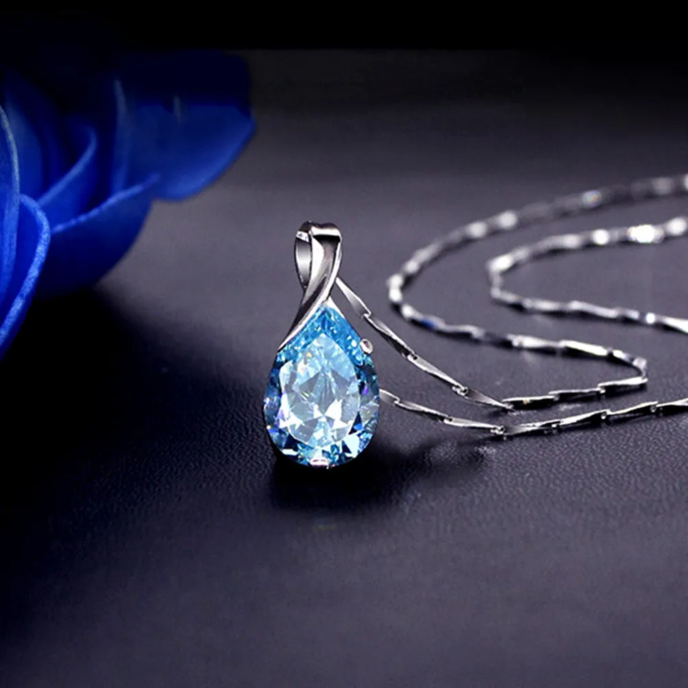 Aquamarine edelstenen diamant hanger kettingen voor vrouwen laten blauw kristal wit goud zilveren kleur choker sieraden geschenken Bijoux 0219660801