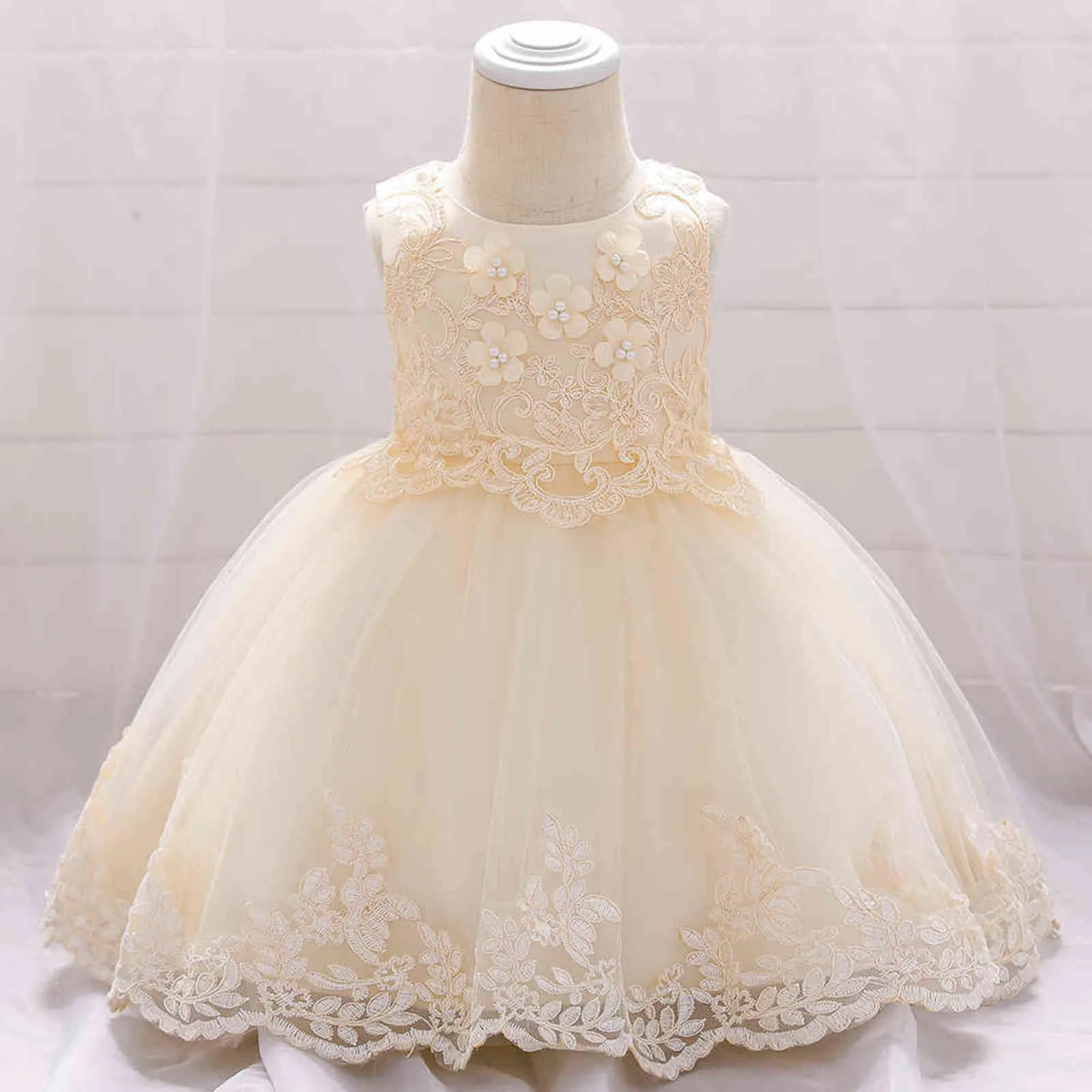 2021 Baby Mädchen Sommer Kleider Applikation Spitze Säuglingskleid Baby Mädchen Prinzessin Kleid Kleinkind Geburtstag Party Hochzeit Kleid Kleidung G1129
