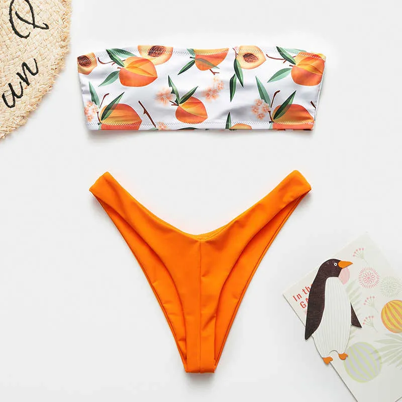 Bikinx Bandeau swimwear women push up swimsuit female Cactus Print micro bikini sexy bathing suit beach bathers Biquini 210629