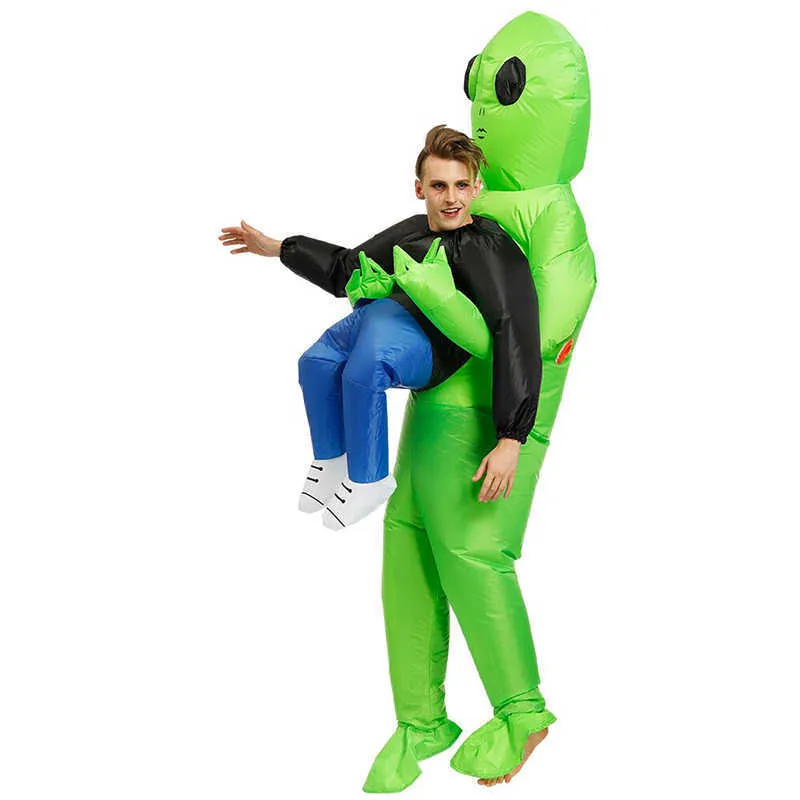 Green Et-Alien Nadmuchiwane Monster Cosplay Costume Kid Dorosły Funny Blow Up Suit Party Dress Halloween Festival Costumes Q0910