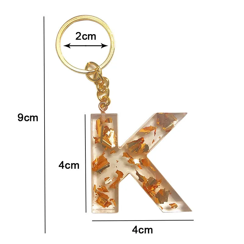 Wanglufei a-z första bokstav nyckelringar nyckelringar för kvinnor män DIY handgjorda hartsa alfabetet nyckelkedja handväska charm tillbehör j0306