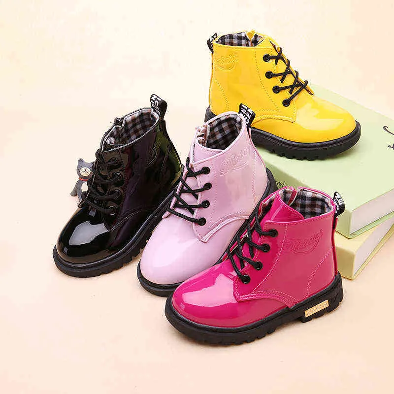 Kids Leather Boots Boys Shoes Spring Autumn PU Children Fashion Toddler Girls Warm Winter 211227