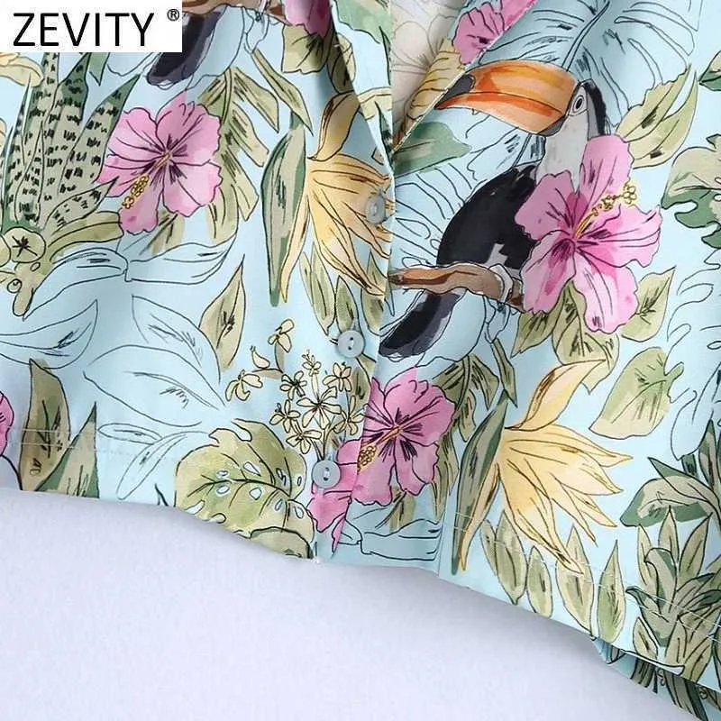 Zevity Frauen Mode Tier Blumendruck Kurzhemd Weibliche Einreiher Bluse Roupas Chic Sommer Kimono Blusas Tops LS9371 210603