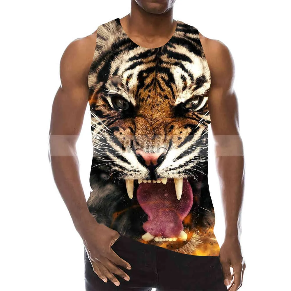 Herr tiger grafisk ärmlös 3d topp semester tees djur tank tops gym pojkar streetwear nyhet vest251y