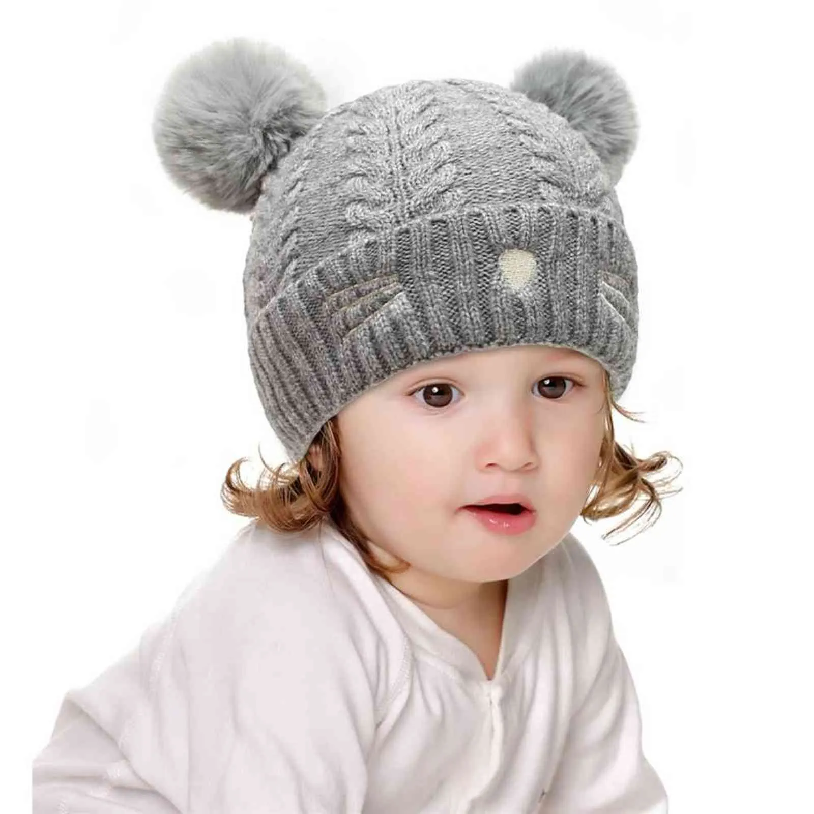 Boys Girls Wool Knit Hats for Baby Warm Knitted Cap Toddler Pom Beanie Winter Hat Ski Hat Y21111