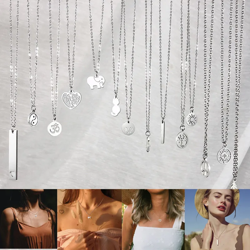 Stal nierdzewna Kobiety Neckalce Ying Yang / Om / Bar / Kot / Drzewo Life Wisiorek Bijoux Collier Moda Matka Dnia Urodziny Prezenty