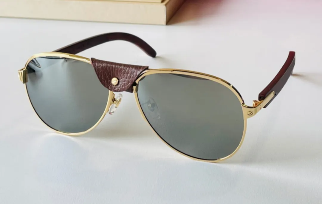 Vintage Pilot Zonnebril Blauw Gradiënt Lenzen Hout Goud Metalen Bril voor Mannen Mode Brillen Accessoires met Box238n