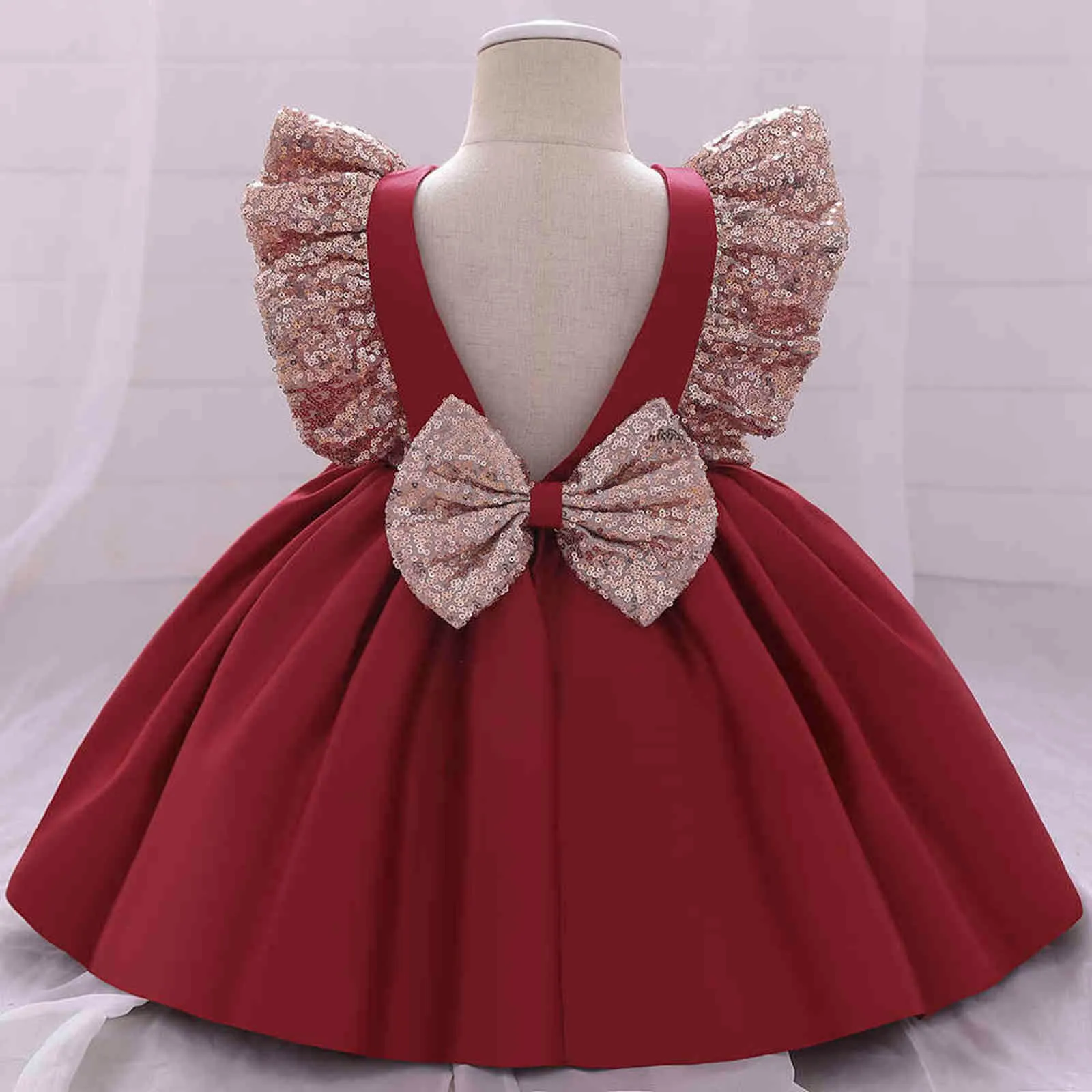 Summer Dress for Girl Baby Christening Gown First 1st Birthday Dress Sequins Big Bow Princess Dresses Infant Christmas Costume G1129