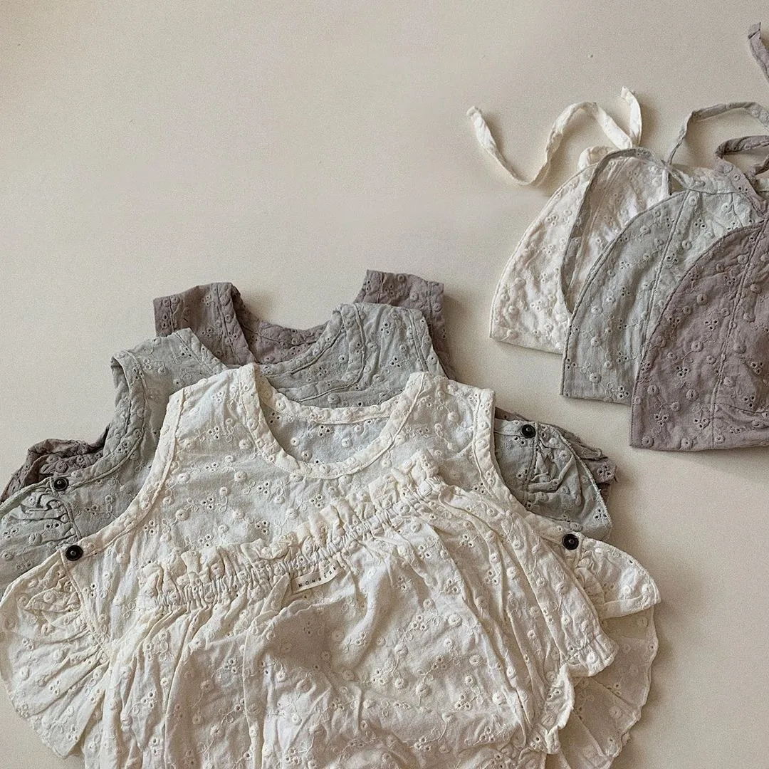 0-24M Baby Girls Sets Infantil 3 unids Color Sólido Bordado Chaleco Tops Shorts Sombrero Trajes Verano Ropa de niño Set 210309