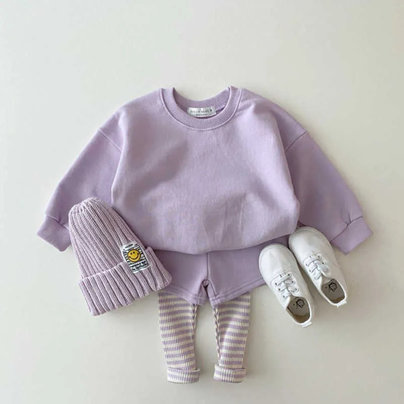 Korean Baby Clothes Boys Girls Candy Color Sweatshirts+Pants Sets Tracksuits Casual Fashion Kids Children Clothing 211025