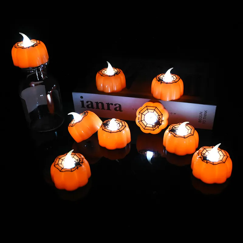 6 stks pompoen led licht halloween decoratie ornament flikkert vlamloze kaars lamp festival party bar decor levert