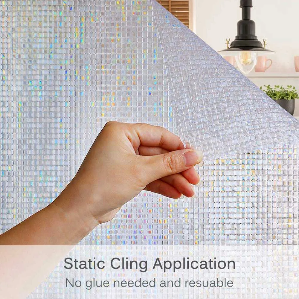 45x200cm 3D Static Window Glass Films AntiUV NonAdhesive Static Cling Sticker Privacy Decorative Film for Home Kitchen Office 215708813
