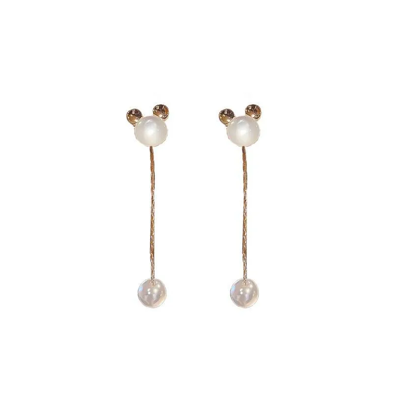 Dangle lustre longue perle mignon boucles d'oreilles avec dessin animé souris mariage Anime bijoux pour femmes 2021 mode breloque accessoires