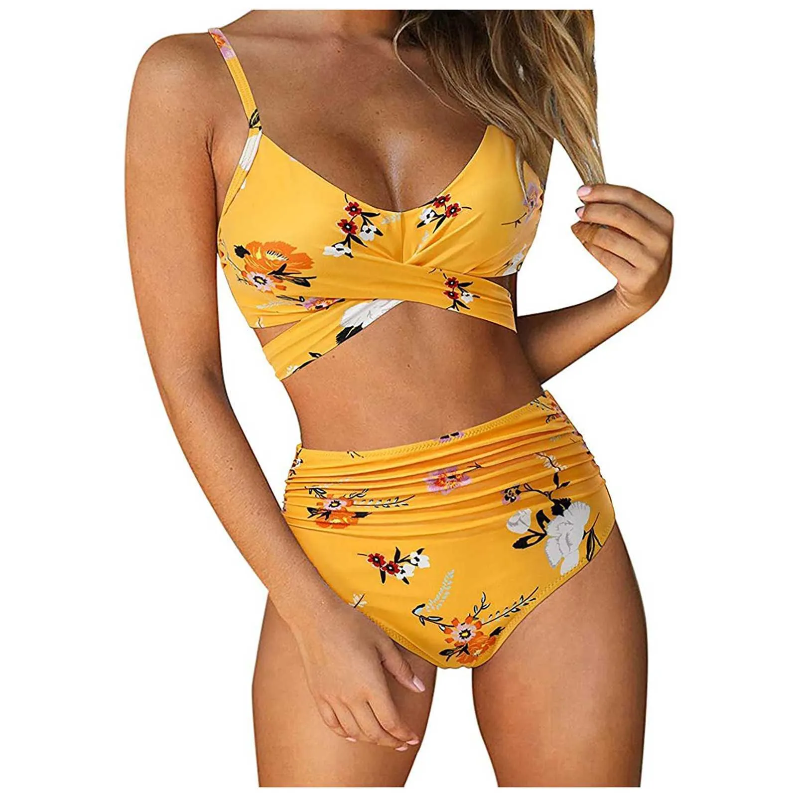 Brasilianischer Bikini, 2-teilig, separates Blumendruck-Set, hohe Taille, Damen-Badeanzug, Shorts, solide Höschen 210712