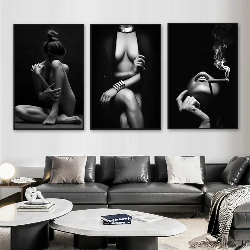 Black White Body Art Pictures Posters and Prints Modern Nude Art Canvas Painting Nordic Decorative Paintings for Living Room Bar