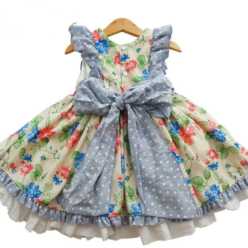 Filles robes de soirée Style espagnol enfants pour Floral sans manches princesse bébé vêtements E19245 210610