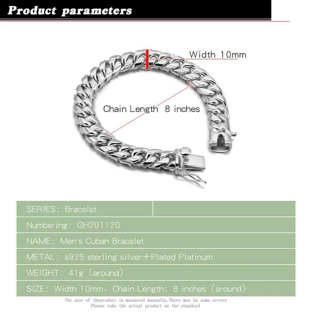 Klassische italienische Herren-Armbänder, 100 % 925er Sterlingsilber, handgefertigt, kubanischer Gliederketten-Armreif, 10 mm, 7–10 Zoll, Herrenschmuck, Geschenk