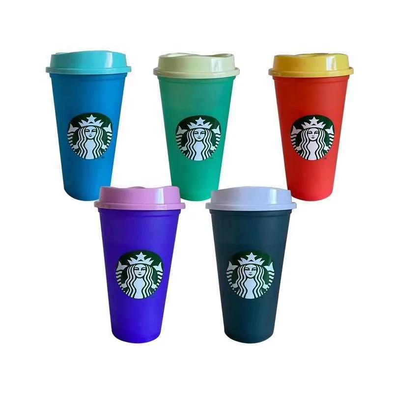 Starbucks Couleur réutilisable Change en plastique Coupe en plastique PP Grade de nourriture ML Flox avec couvercle Cadeaux de Noël Livelfool