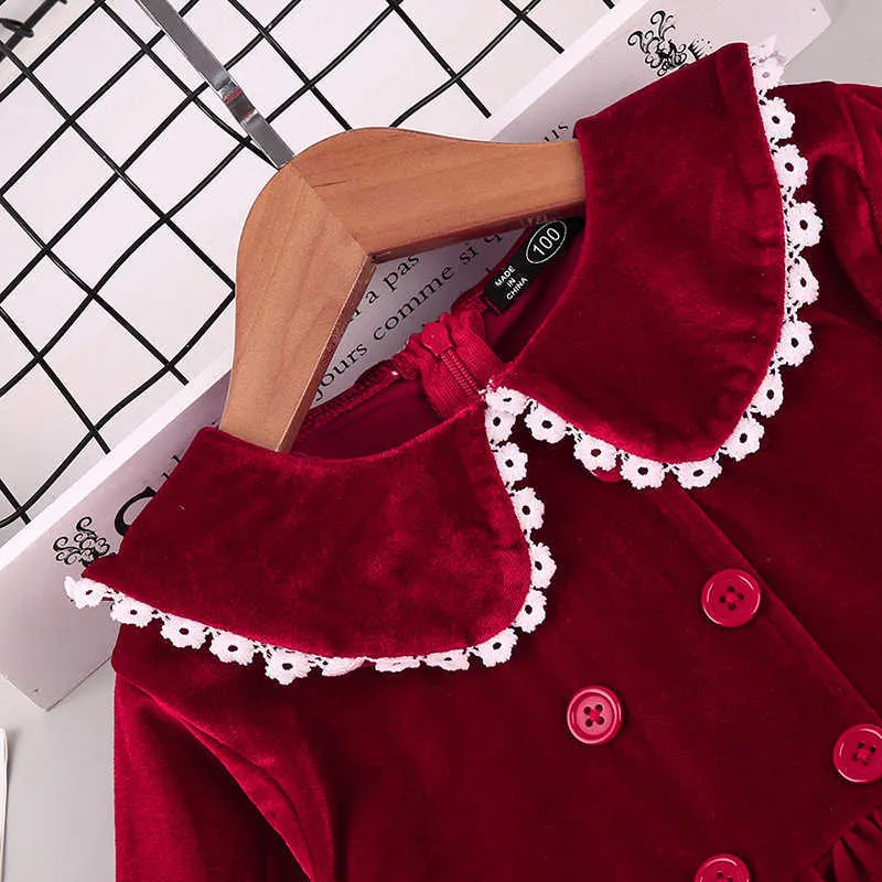 Herfst Winter Meisjes Jurken Smart Casual Kerst Kinderkid Kleding Koreaanse Prinses Lange Mouwen Jurk voor Girs 210625