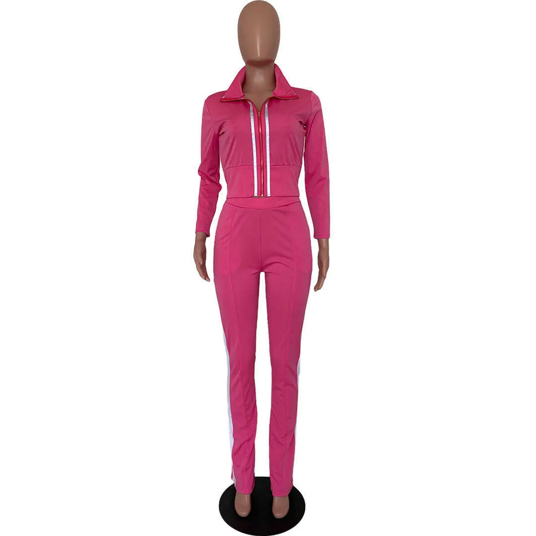 Womens Two Piece Set Designer Survêtement Strip Zipper Jacket Long Sleeve Pants Sets Outfits Bodycon Sports Outfits 877-2