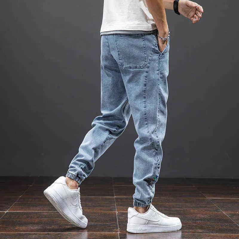 Primavera Estate Nero Blu Cargo Jeans Uomo Streetwear Denim Jogger Pantaloni Baggy Harem Jean Pantaloni Plus Size 6XL 7XL 8XL 211108