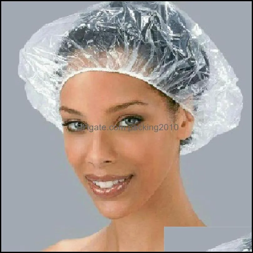 Disposable Shower Cap Plastic Bathing Caps Waterproof Hotel One-Off Shower Hat Travel Salon Home Bathroom Products