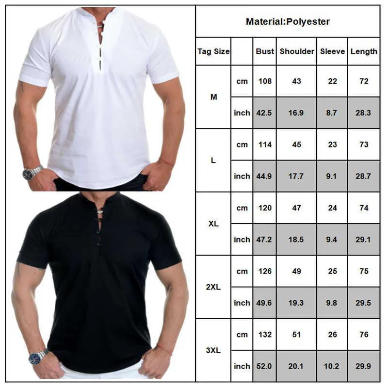 Botão sólido dos homens Verão Manga Curta Slim Fit Tee Casual Camisetas Músculo Top Daily Fashion Wear 210629