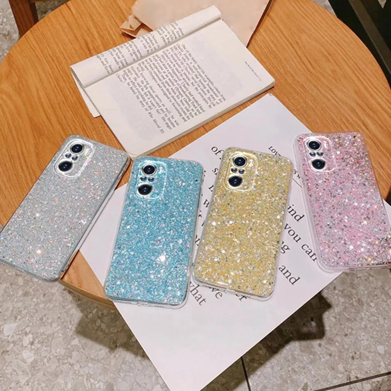 Coque de téléphone à paillettes pour Xiaomi, compatible modèles Redmi 10, Mi 11 Lite, POCO X3 Pro, F3, Redmi Note 10Pro, 10S, 9, 9S, 9A, 9C, souple