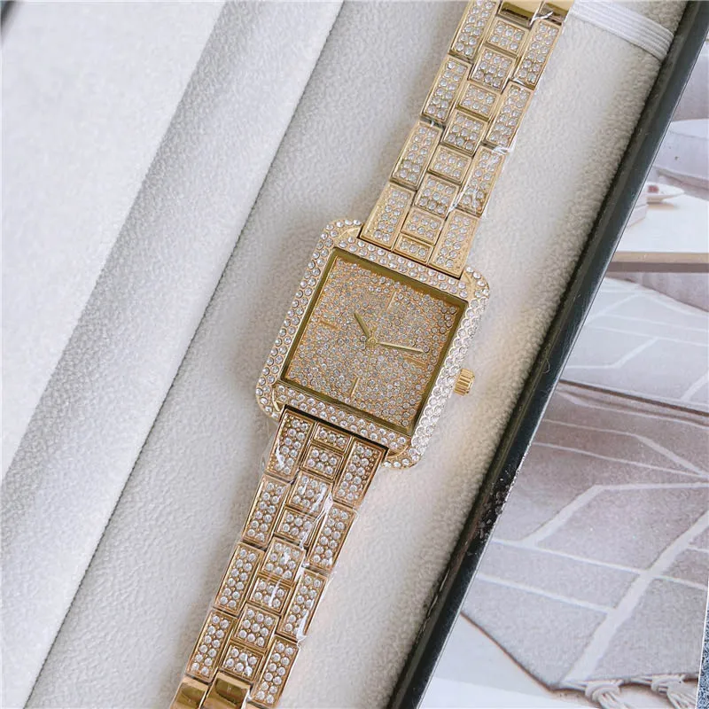 Brand es Beautiful Women La Girl Square Crystal Style Dial Steel Metal Band Quartz Wrist M122