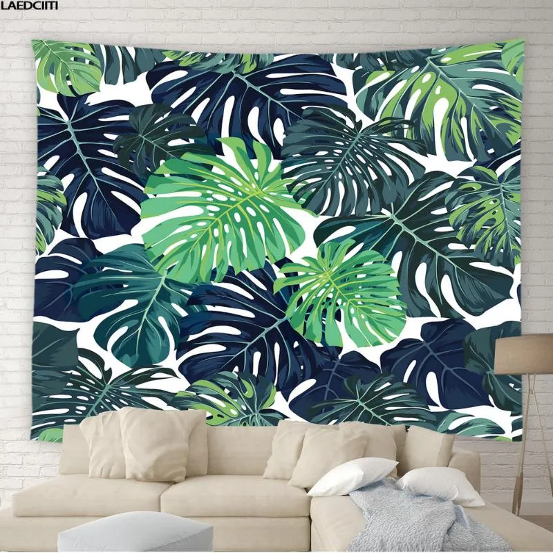 Tapisserier Tropiska gröna växter Tapestry Böhmen vägg hängande palmträd blad banan flamingo djur bakgrund tyg sovrum hem328m