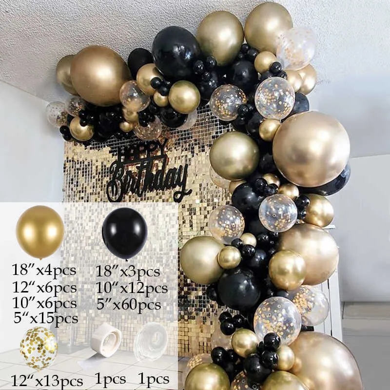 121 pçs balão arco guirlanda kit cromo ouro látex preto balões casamento bebê mostrar aniversário globos decorações 210719237w