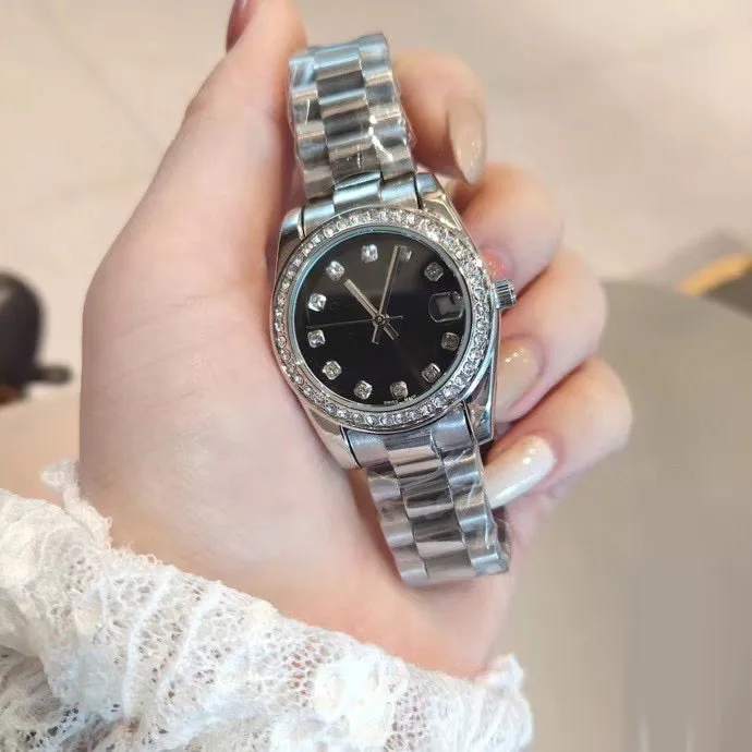 Роскошные женские часы Лучший бренд Дизайнерские женские часы с бриллиантами 33 мм платье Кварцевые наручные часы с ремешком из нержавеющей стали для женщин wome227h