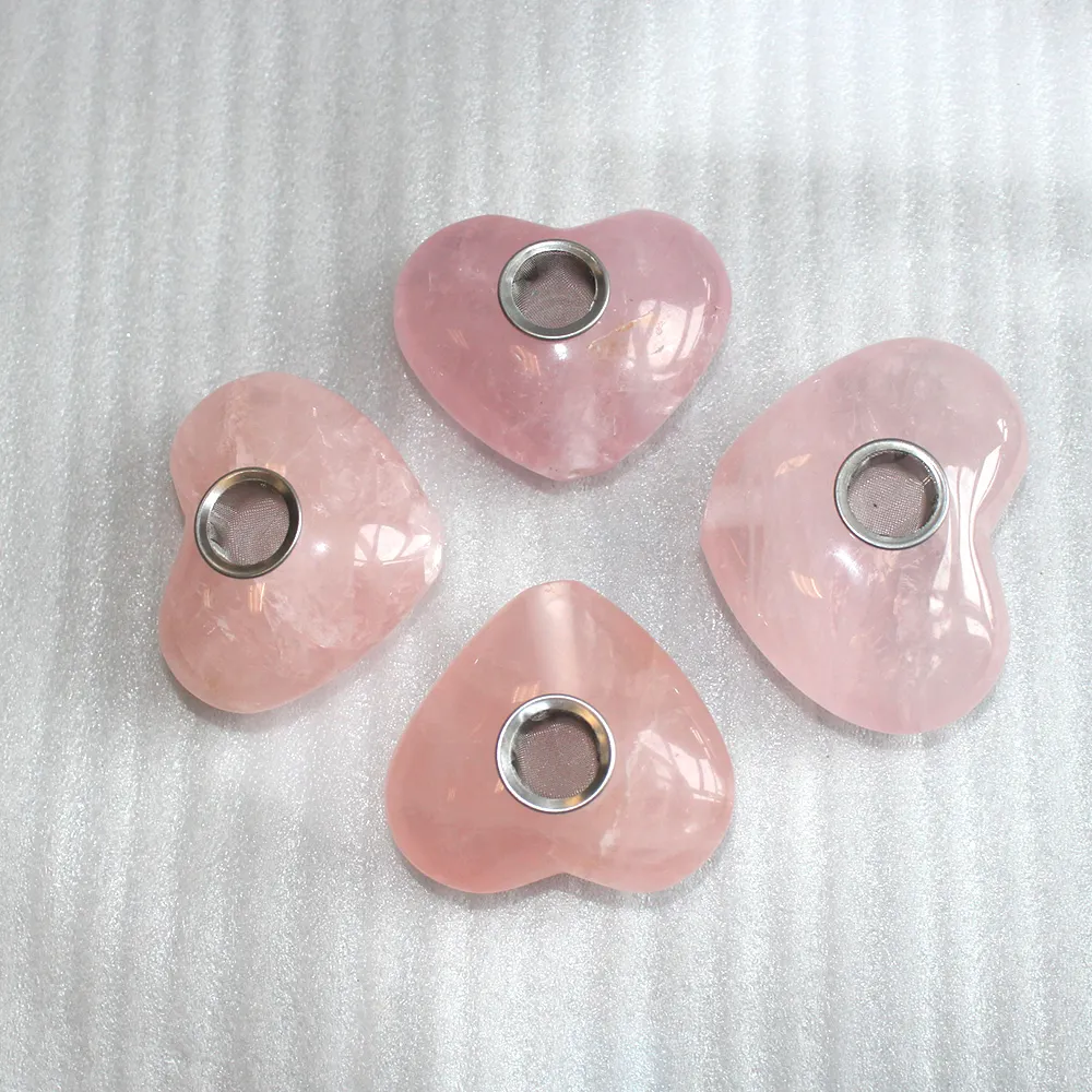 Natutal Rose Quartz Crystal Rura Różowa kryształowe palenie serca w paski w paski Miłość Uzdrawianie kamieni szlachetnych rur tytoniowy Prezenty C05803804