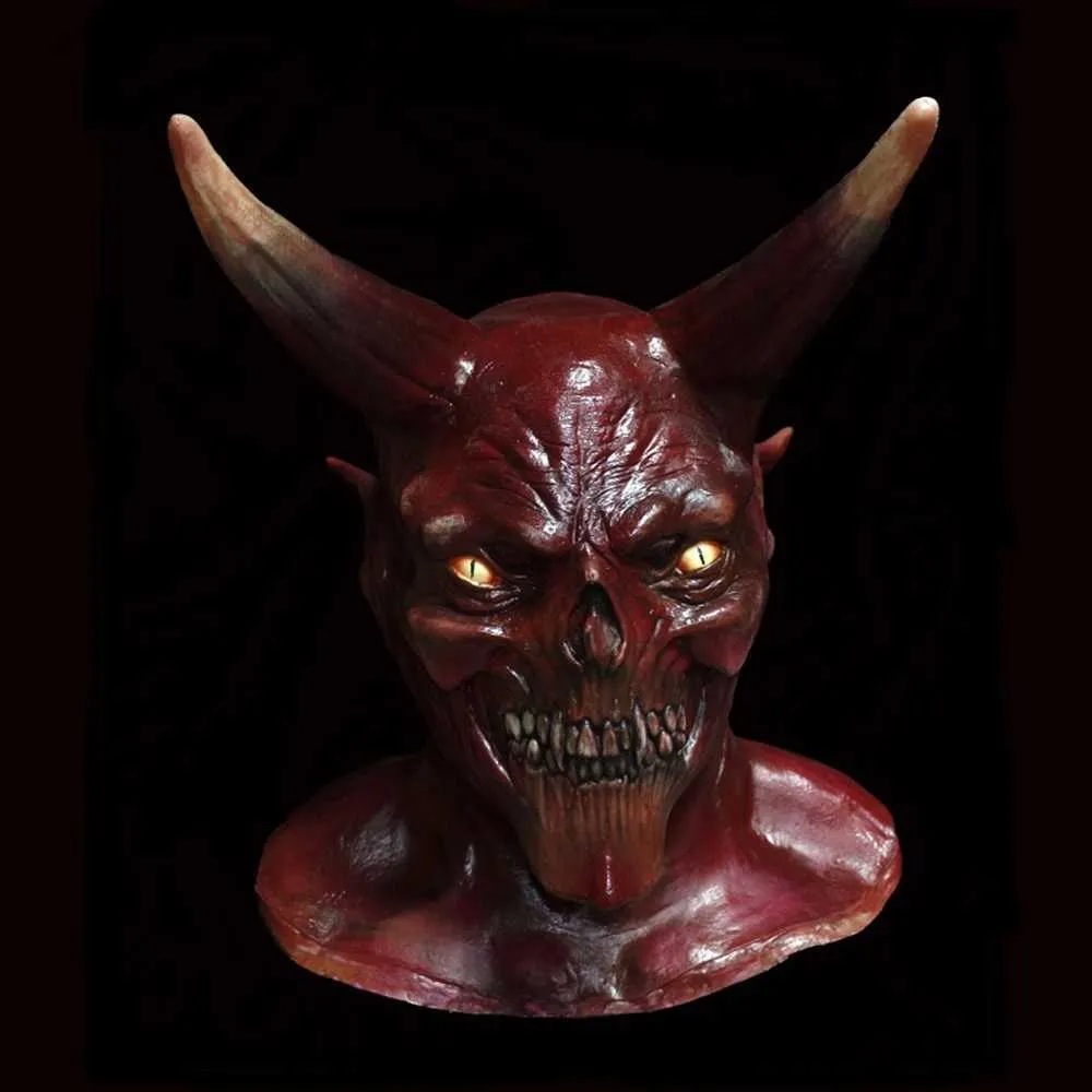 Costume di Halloween Horror Party Cosplay Demon Latex Spaventoso Corna Maschera da diavolo rosso