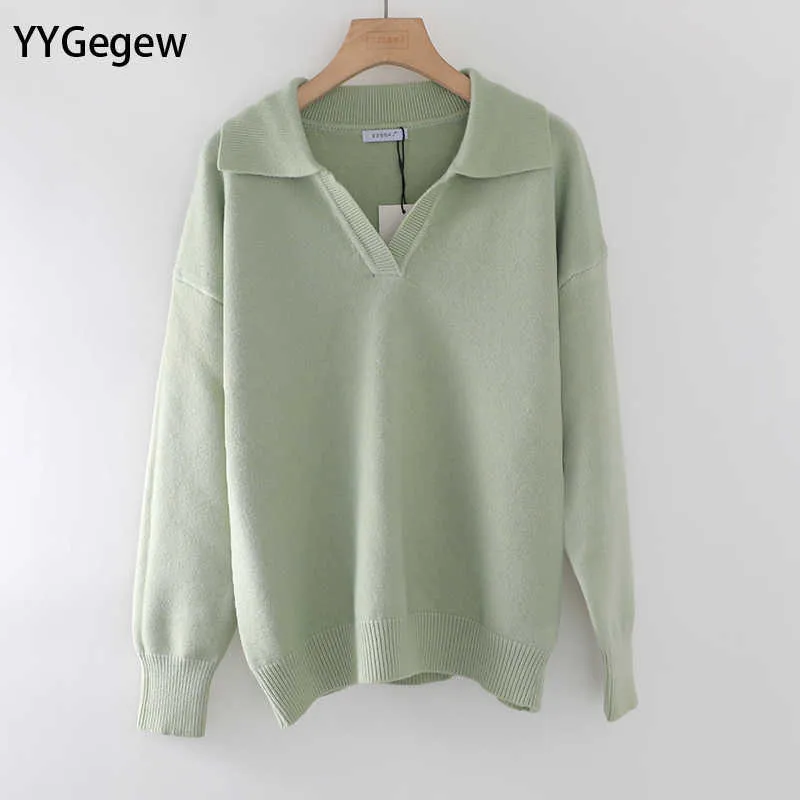 cashmere autumn winter polo Sweater Pullover women long sleeve oversize v-neck Neck basic chic ins sweater top 211011