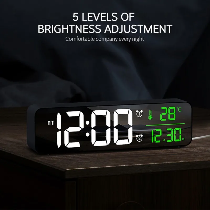 LED réveil montre avec port USB table miroir numérique réveil montre pour chambres fonction snooze horloges de bureau électroniques 210310