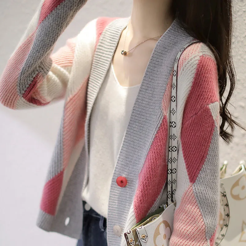 여성 스웨터 달콤한 preppy 스타일 카디건 한국어 세련 된 우아한 스웨터 빈티지 streetwear 스트라이프 카디건