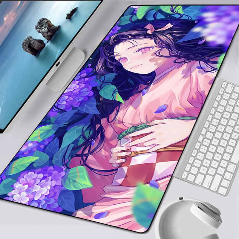 Stor spelmuspad XXL Computer Mousepad PC Gamer Mouse Mat Laptop Mausepad Demon Slayer Kamado Nezuko Keyboard Mat Desk Pad G220304